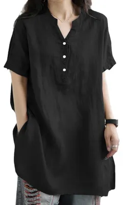 Productafbeelding van Solidchoice - Dames Blouse met V Hals en Korte Mouwen