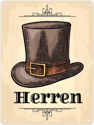 Produktbild von Vintage Herren WC Schild mit Zylinder in beige Schild Blechschild Emailleschild