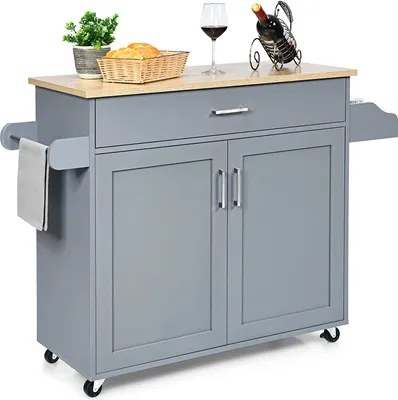 Produktbild von Küchenwagen, Servierwagen mit Abschließbaren Rädern, Küchentrolley mit Schublade, Verstellbarem Regal, Handtuchhalter und Gewürzregal, Beistellwagen für Küche Esszimmer Wohnzimmer (Grau)