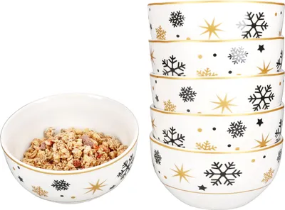 Produktbild von 6x Stars schwarz & gold Müslischale 450ml Steingut Dessert-Bowl Weihnachten