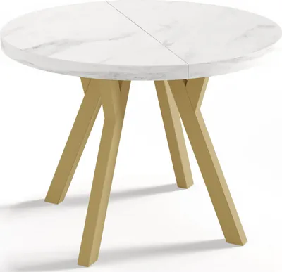 Obrázek produktu pro Designový Kulatý Rozkládací Jídelní Stůl – Styl Podkroví, Industriální, Úsporný – Zlaté Nohy – 100–200 cm – 6–8 Míst na Sezení – Mramor - 200 cm