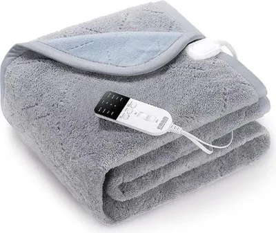 Obrázok produktu pre Elektrická prikrývka - 180x150 cm - Prikrývka pre 2 osoby - 140 W - Automatické vypnutie - Ochrana proti prehriatiu - 4 úrovne - Elektrická prikrývka - Sivá