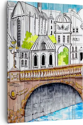 Produktbild von Bild auf Leinwand - Leinwandbild - Einteilig - Frankreich brücke zeichnung - 70x100cm - Wand Bild - Wanddeko - Wandbilder - Leinwanddruck - Wanddekoration - Leinwand bilder - Wandbild - PA70x100-2826