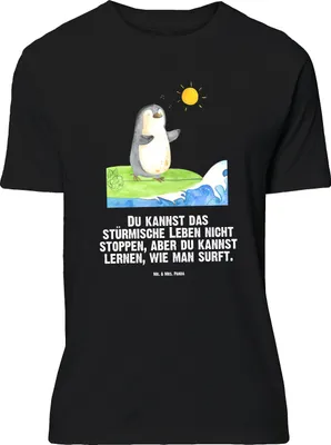 Produktbild von Mr. & Mrs. Panda Größe L T-Shirt Pinguin Surfer - Schwarz - Geschenk, Portugal, Urlaub, Shirt, Tshirt, Optimistisch, Motiviert, mit Spruch, Hawaii