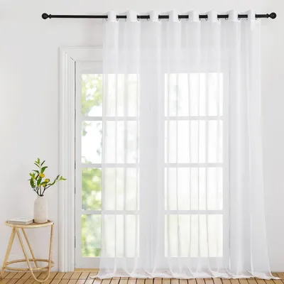 Image de Rideau en voile transparent, blanc, dimensions 260 cm de hauteur x 300 cm de largeur, avec œillets