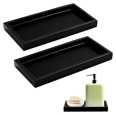 Produktbild von Badezimmer Tablett, 2 Stück, Organizer für Bad und Schminktisch, Schwarz