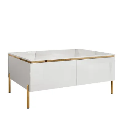 Produktbild von Couchtisch AURORA mit Staufach weiß glänzend mit gerade gold chrom