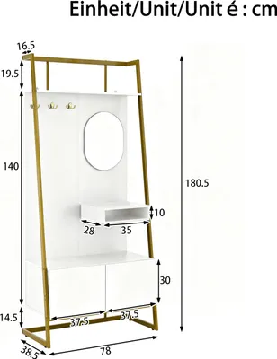 Image de Armoire à vêtements Fortuna Lai Ouvert avec miroir - Portemanteau multifonctionnel avec banc à chaussures, crochets métalliques et rangement pour chaussures - Idéal pour le couloir et l'entrée