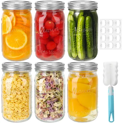 6er Set 1000 ml Einmachgläser mit Schraubdeckeln, transparent