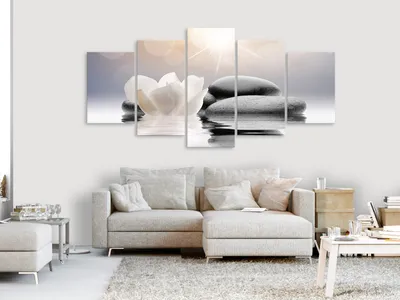 Produktbild von Akustikbild Blumen Steine 200x100 cm Bilder Akustikschaum Hochleistungsschallabsorber Schallschutz Leinwand 5 tlg Wandbild Raumakustik Schalldämmung b-B-0267-b-m