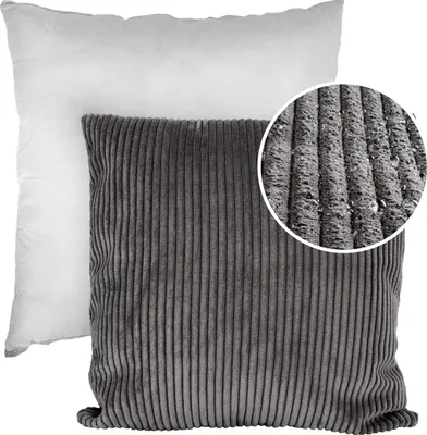 Produktbild von Dekokissen 50x50cm Kissenhülle mit Reißverschluss Sofakissen mit Füllung Einfarbig Cordsamt Anthrazit