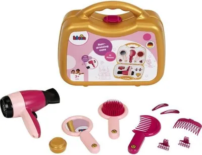 Produktbild von Frisierkoffer Kinder, Klein Spielzeug, Elektronischer Föhn mit Sound, Zubehör, 27 x 9,5 x 23 cm, Ab 3 Jahren