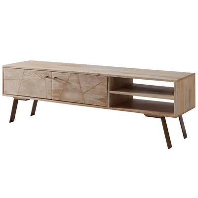 Produktbild von HiFi Lowboard SIKAR Mango Massivholz Landhaus TV Kommode 145x47x35cm | Fernsehschrank Unterschrank mit 2 Türen | Fernsehtisch Ablagefach | Fernsehkommode TV Möbel | TV-Board Wohnzimmer