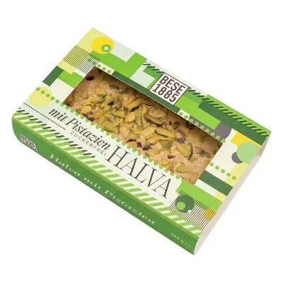 Produktbild von BESE1885 Tahin Halva mit Pistazien 227 g – Sesam-Halva mit Dattelsirup gesüßt