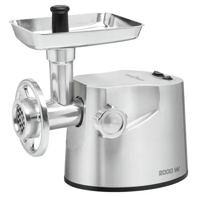 Produktbild von ProfiCook Fleischwolf PC-FW 1173 inkl. 3 Edelstahl-Lochscheiben, Kebbe-und Wurstfülleraufsatz, XXL-Verschlussring, Profi-Metallgetriebe, Vor-und Rücklauffunktion, Edelstahlgehäuse, 2000 Watt, silber