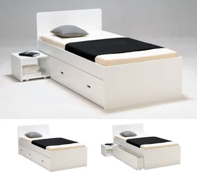 Produktbild von BETT ZENIA mit Nachttisch und Schublade/ Bett 90x190 - Weiß