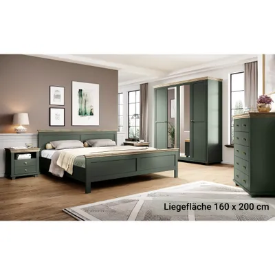Produktbild von Schlafzimmer Komplett Set im Landhausstil EPSOM-83 Doppelbett Liegefläche 160 x 200 cm, in grün mit Lefkas Eiche Nb.