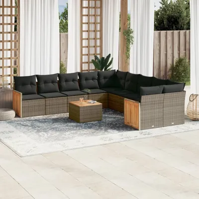 Produktbild von Design 11-tlg. Garten-Sofagarnitur mit Kissen Grau Poly Rattan, Gartenmöbel-Sets 2024 Neu