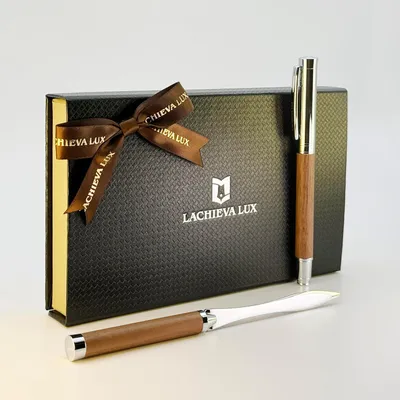 Productafbeelding van nerf LACHIEVA LUX walnoot rollerball pen en brievenopener - Cadeauset - Massief hout met rijke - TimberDuo serie