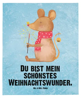 Produktbild von Mr. & Mrs. Panda Erstlingsdecke Maus Weihnachten - Eisblau - Geschenk, Weihnachtsgruß, Frohe, Weihnachtswunder, Plaid, Babydecke, Kinderdecke, Weihnachtsmotiv