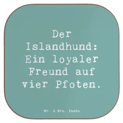 Produktbild von Mr. & Mrs. Panda Tassenuntersetzer Spruch Treuer Islandhund - Meeresbrise - Geschenk, Hunderassen Beschreibung, Design Untersetzer, Freund, für Gläser, Familienhunde