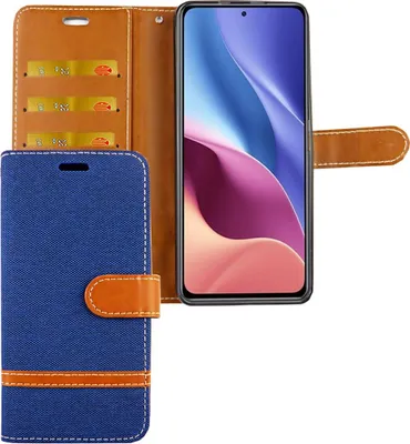 Produktbild von Xiaomi Mi 11i / Poco F3 Tasche Handy Hülle Schutz-Cover Flip-Case mit Kartenfach, Farbe:Jeans Blau