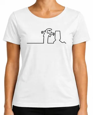 Imagen del producto de Camiseta blanca para mujer, talla S, con el diseño "La Línea", "Balum", "Linienmännchen", "Osvaldo Cavandoli" y "Strichmännchen"