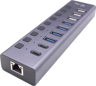 Immagine prodotto di i-tec Hub USB 9 porte USB-A/USB-C con LAN e Alimentazione 60W Grigio