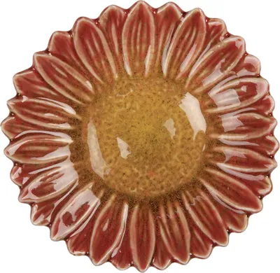 Image de Clayre & Eef Décoration Coupe Fleur Ø 14x3 cm Rouge Jaune Céramique