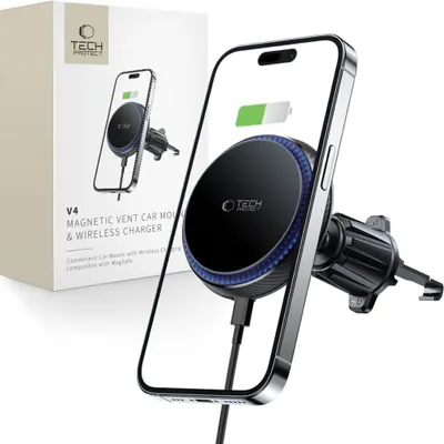 Obrázek produktu pro Tech-Protect Mm15W-V4 Magnetická Magsafe Vent Automatická Bezdrátová Nabíječka 15W Černá