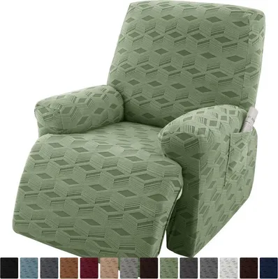 Image de Housses - Housse de canapé élastique pour fauteuil de relaxation, 1 place (3 pièces), vert olive, Housse de canapé complète pour le salon
