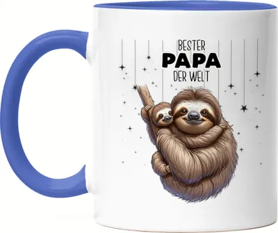 Produktbild von Bester Papa der Welt Faultier Papa Tasse Blau - Stiefvater Geschenk Vatertag