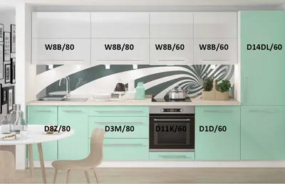 Immagine prodotto di Mobile cucina laccato Mobile cucina bianco / RAL 6027 verde chiaro - RAL 9010 bianco puro laccato lucido