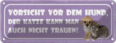 Produktbild von vianmo Blechschild 10x27 cm Vorsicht Hund Katze kann auch Warnschild Hinweisschild Sicherheit