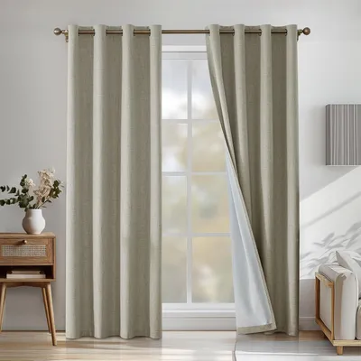 Immagine prodotto di Tende oscuranti termiche, opache e isolanti, con passanti - Set di 2 tende in lino effetto 100% oscuranti - Protezione acustica