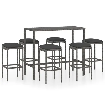Produktbild von 7-tlg. Gartenbar-Set mit Kissen Poly Rattan Grau