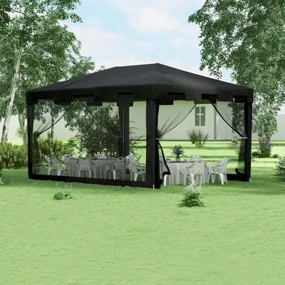 Image de Pavillon 4 x 3 m – Tente de réception et pavillon de jardin avec parois latérales en filet, en métal et PE, pour balcon et terrasse, idéal pour les fêtes et les événements, gris foncé