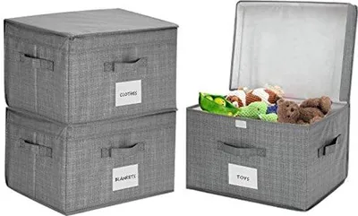 Immagine prodotto di Contenitore in tessuto grigio pieghevole in tre parti con coperchio, 32 litri, per vestiti e accessori