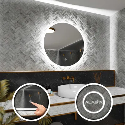 Produktbild von Runder Badezimmerspiegel mit LED-Beleuchtung und Touchschalter - Delhi - 120 x 120cm