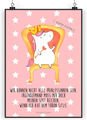 Produktbild von Mr. & Mrs. Panda Bild Einhorn König DIN A3 - Rot Pastell - Geschenk, Wandbild, Unicorn, drucke, Prinzessin, Krone, Plakat, wanddeko, Bundeskanzler, Präsident, Posterdruck