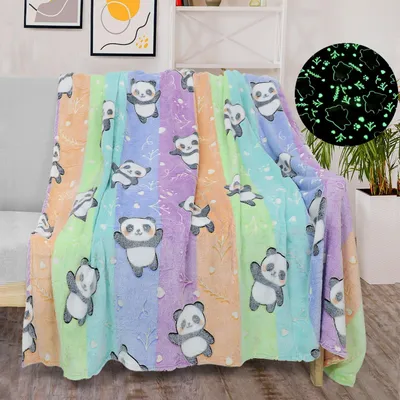 Immagine prodotto di Omgoods - Coperta in pile con motivo panda che si illumina al buio, 150 x 200 cm