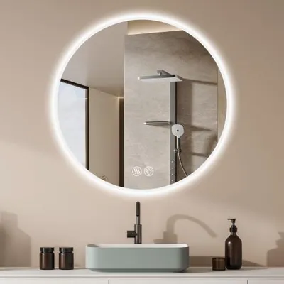 Produktbild von Runder LED Badezimmerspiegel Ø70 cm – dimmbar, Anti-Beschlag, 3 Farbtemperaturen, Wandmontage, Smart Touch