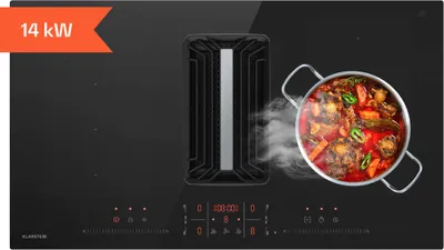 Image de Klarstein AirJet FlexPro Table à induction avec Hotte intégrée - CEE A++, 750 m³/h, 14 kW, 4 Zones, Boost, Silencieux 58 dB,tactile, Noir