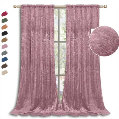 Produktbild von 2er Set Samtvorhang Kräuselband 132x213cm Prägemuster Gardinen Blickdichte Vorhänge Schöne Schwere Verdunklungsvorhang Wohnzimmer Schlafzimmer, Rosa