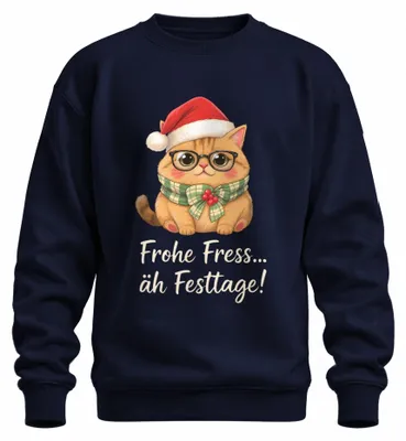 Productafbeelding van Vrolijke kersttrui met een grappige kat, geschikt als cadeau, schattig, uni, marineblauw, maat S