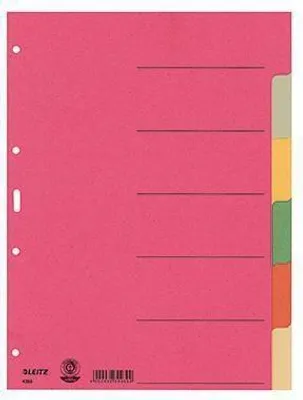 Produktbild von Leitz Kartonregister, DIN A4, 6-teilig, blanko, durchgefärbter Karton, 230g/qm, farbig, 4-fach Lochung