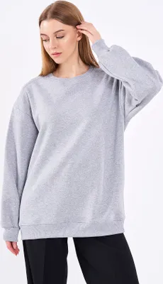Produktbild von COMEOR Sweatshirt Damen Bequemer Oversize Pullover aus Baumwolle, Langarmshirt als Basic Pulli ohne Kapuze Regular Fit (Hellgrau S)
