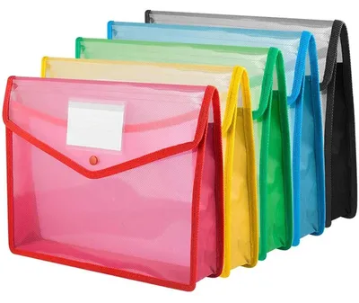 Productafbeelding van Set van 5 A4-formaat plastic ordners met drukknopsluiting, doorschijnend, in 5 verschillende kleuren