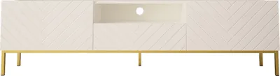 Obrázok produktu pre TV skrinka GINAX 190 cm BIELY MAT / BIELY LESK so zlatým rámom Základná TV skrinka TV stolík Bočnica