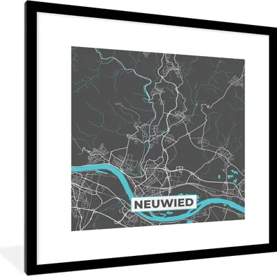 Produktbild von MuchoWow® Gerahmtes Poster Stadtplan - Deutschland - Blau - Neuwied - Karte 40x40 cm - Poster mit Schwarzem Bilderrahmen Wandposter Rahmen Foto Bilder - Poster - Plakat im Rahmen